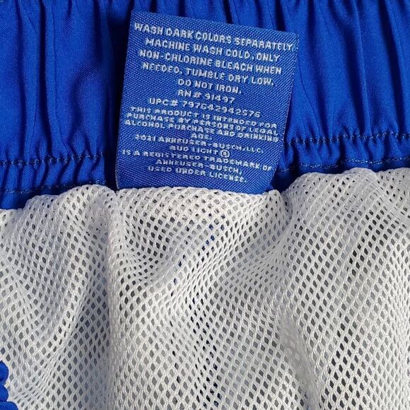 Bud Light Men's Swim Trunks Blue Star Logo Board Shorts 2XL 44/46 Lined Drawstri - Picture 8 of 9